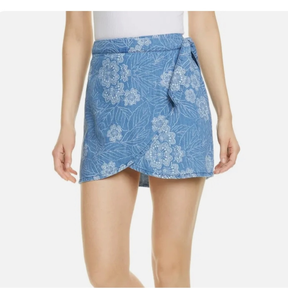 Free People Denim Floral Wrap Skirt